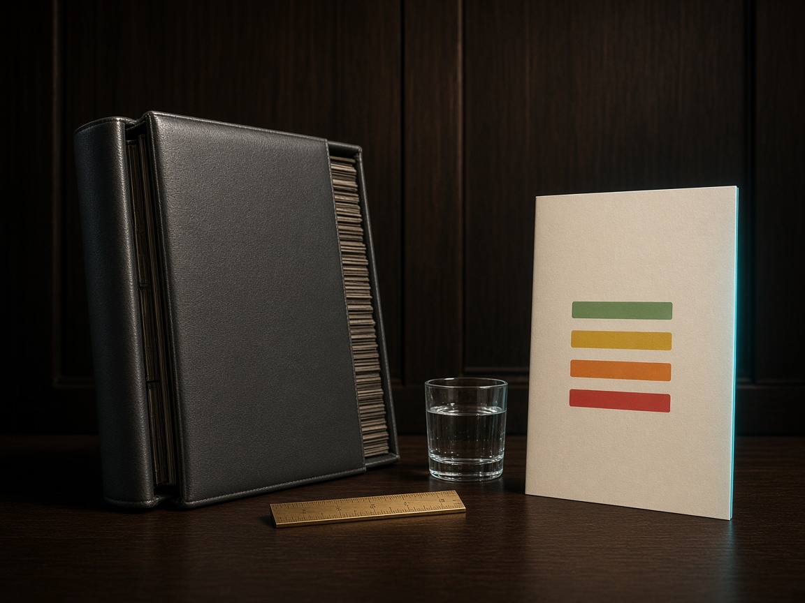 Two printed reports on a desk, one thick binder and one slim ranked list