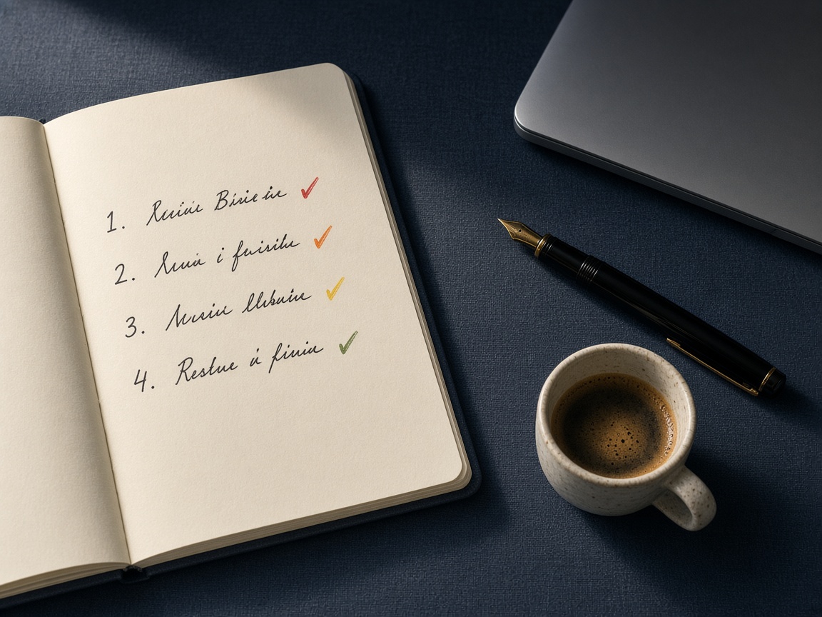 Notebook with a severity list beside a laptop showing a login screen