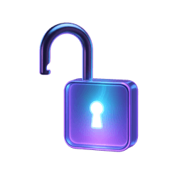 An open padlock with a soft violet-cyan glow inside — ownership and liberation