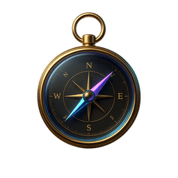 A luxurious modern compass with a precision violet-cyan needle