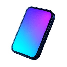 Tilted smartphone with a glowing violet-to-cyan gradient screen