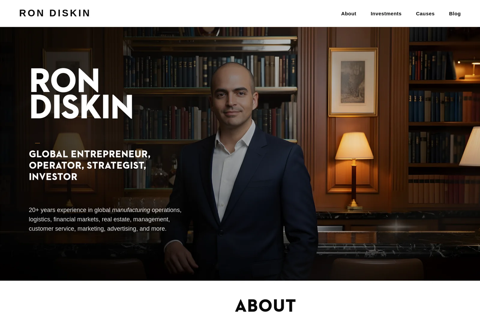 Ron Diskin WordPress and Elementor website redesign with responsive editorial layout and native blog